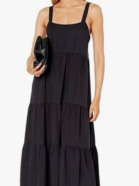 The Drop Square-Neck Black Tiered Maxi Dress